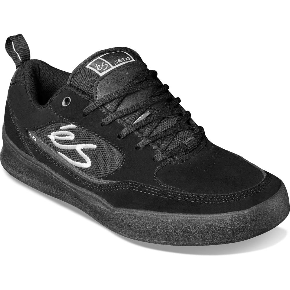 éS Swift 2.0 Black / Black Shoes Angle View With Triple Stitch