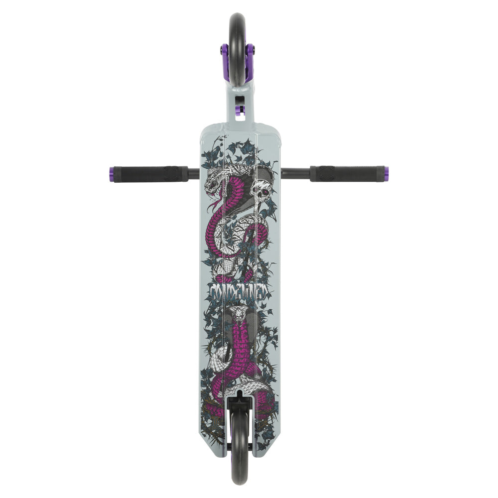 Triad C120 Condemned Matte Grey / Purple Park Freestyle Scooter Bottom Deck Design