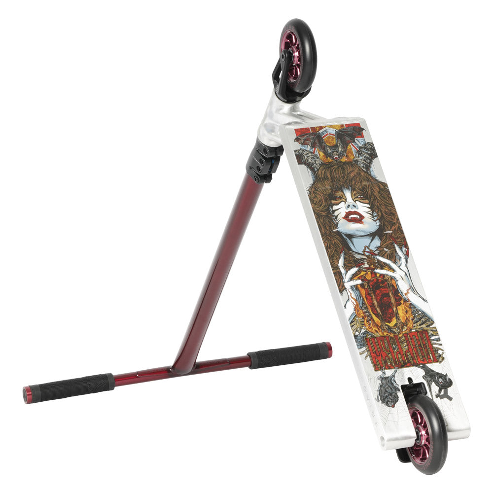 Triad Hellion 5.1in x 21in Raw / Red Street / Hybrid Freestyle Scooter Bottom Flipped