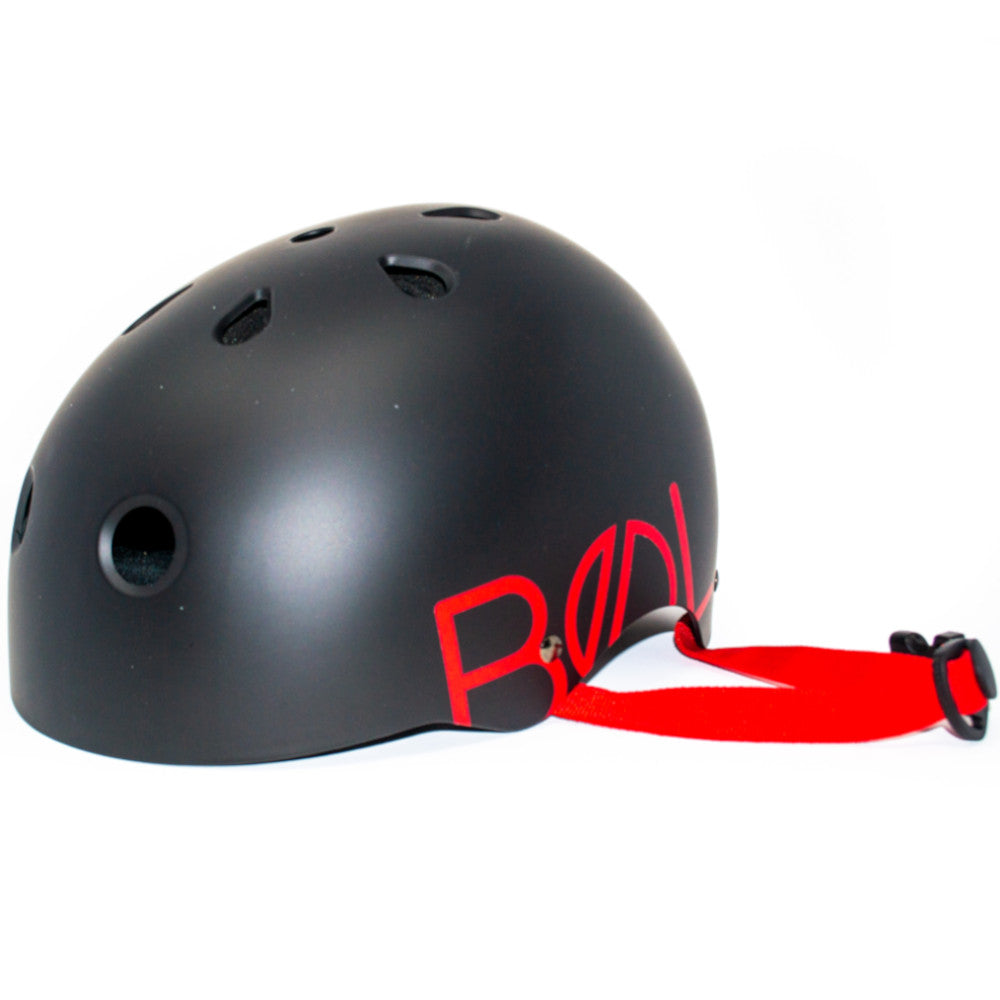 Bol Rubber Paint Black / Red - Helmet Angle View With Strap