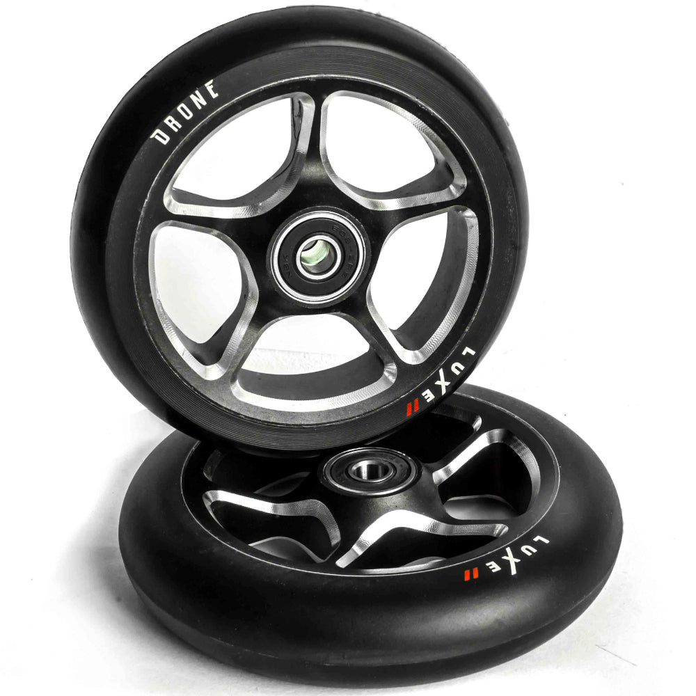 Drone Luxe II 110x24mm Scooter Wheels Black Raw Pair Light