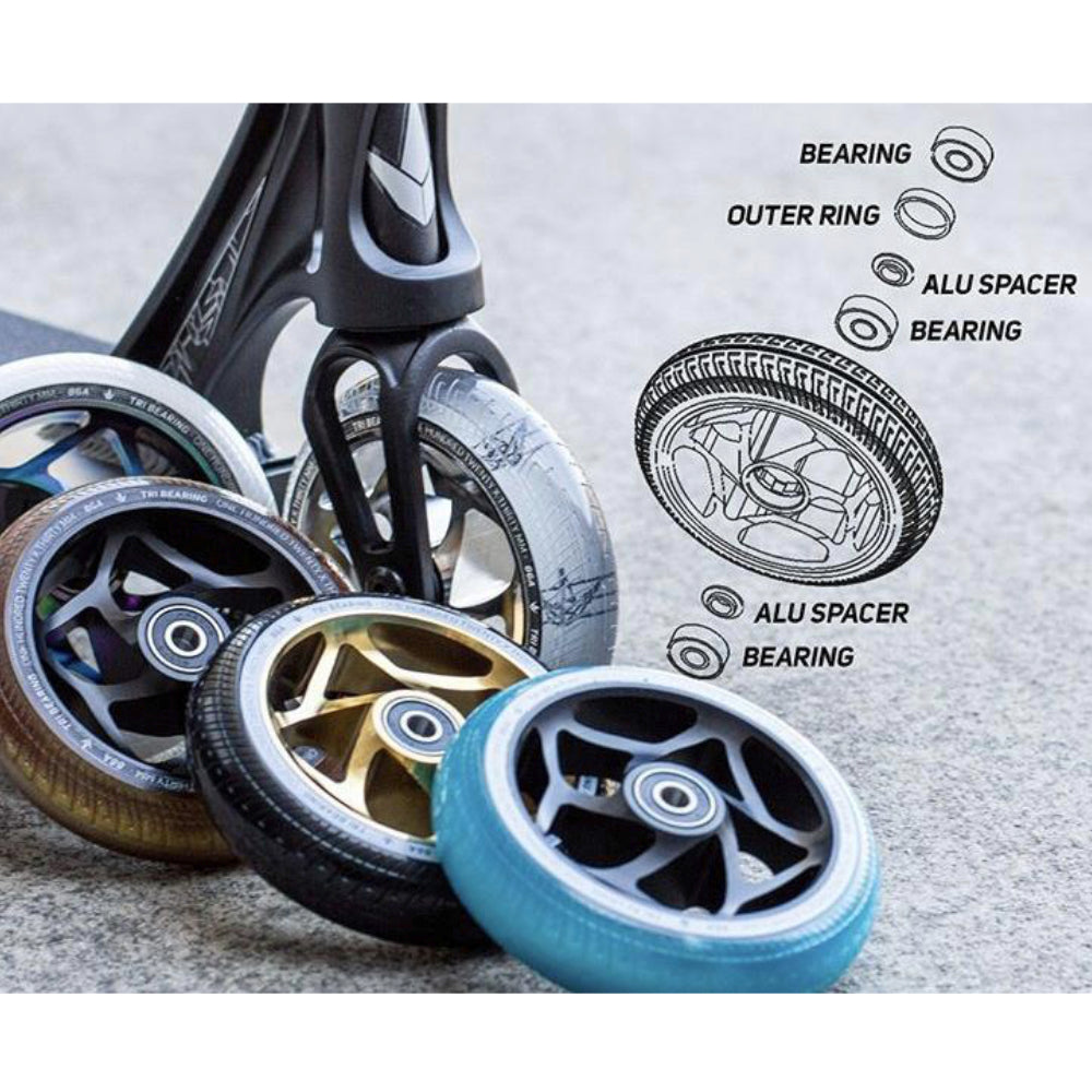 Envy Tri-Bearing 120x30mm Black Black (PAIR) - Scooter Wheels Explosion