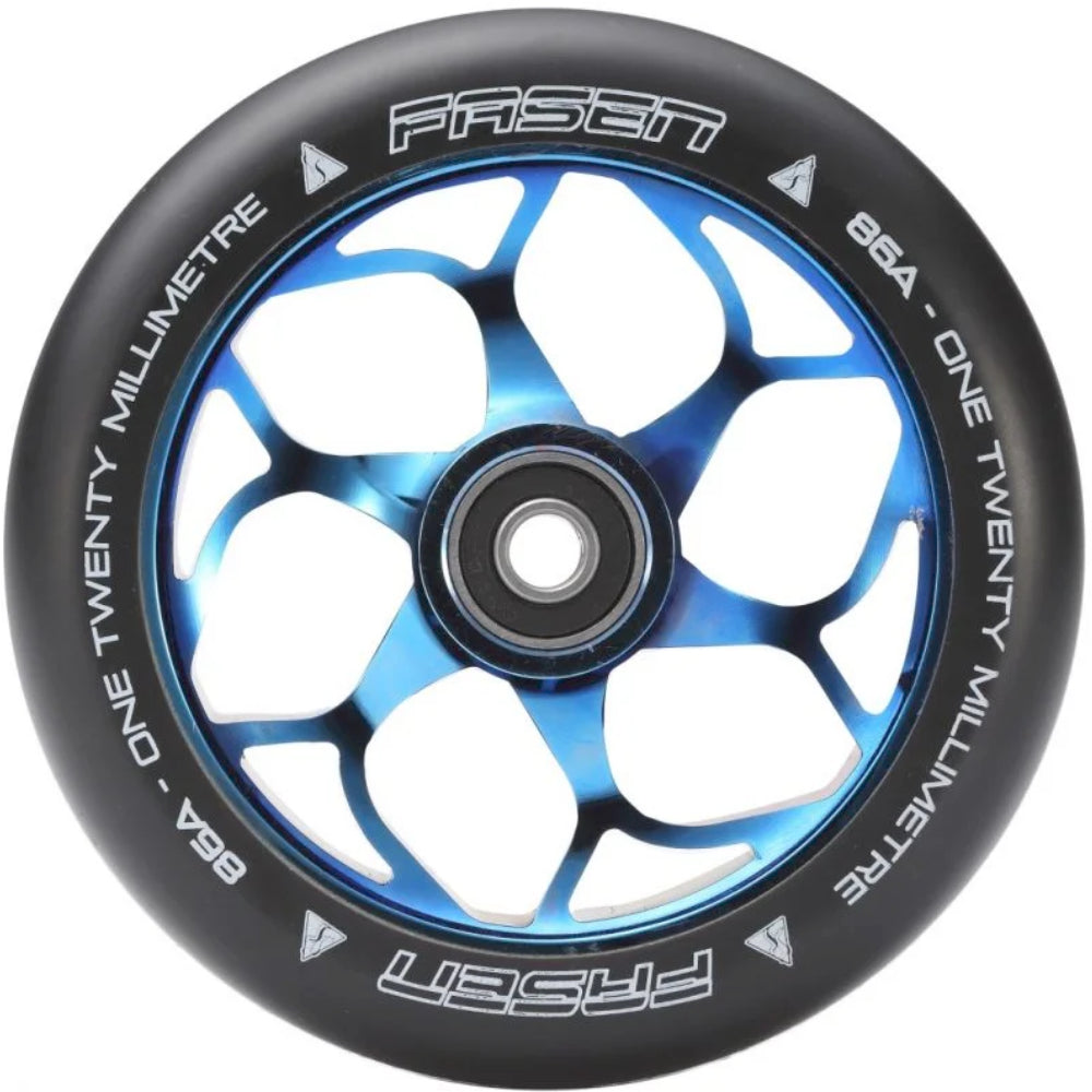 Fasen 6 Spoke 120mm Freestyle Freestyle Scooter Wheels 86a pu Burnpipe Blue Neochrome