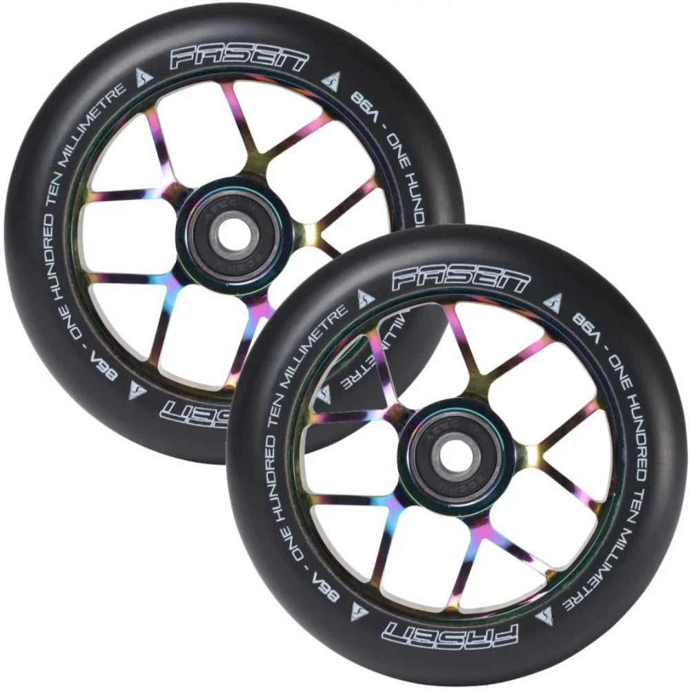 Fasen Jet 110mm Scooter Light Wheels Oilslick Neo Chrome Pair