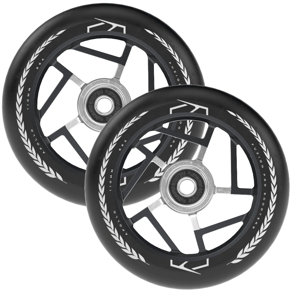 Fuzion Apollo 110x24mm Black Scooter Wheels 88a pu Abec 9 Bearings