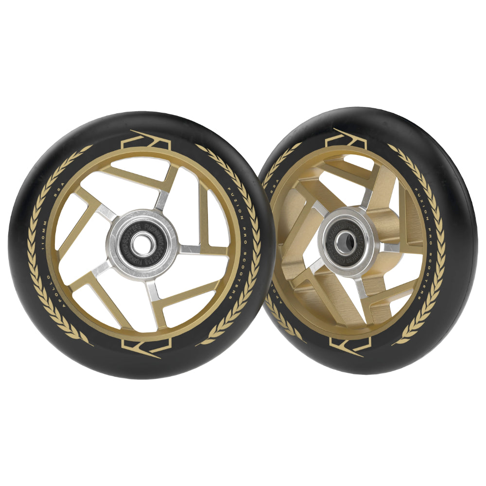 Fuzion Apollo 110x24mm Black / Gold Scooter Wheels 88a pu Abec 9