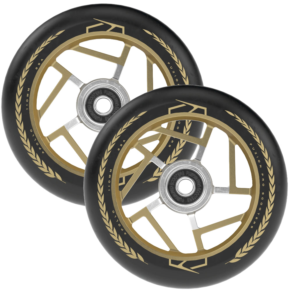 Fuzion Apollo 110x24mm Black / Gold Scooter Wheels 88a pu Pair