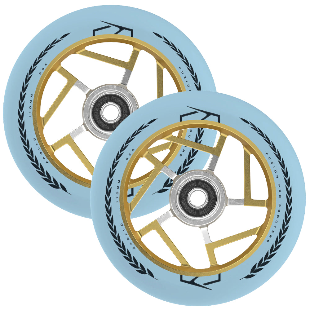 Fuzion Apollo Baby Blue Gold Scooter Wheels 110x24mm 88a pu Abec 9