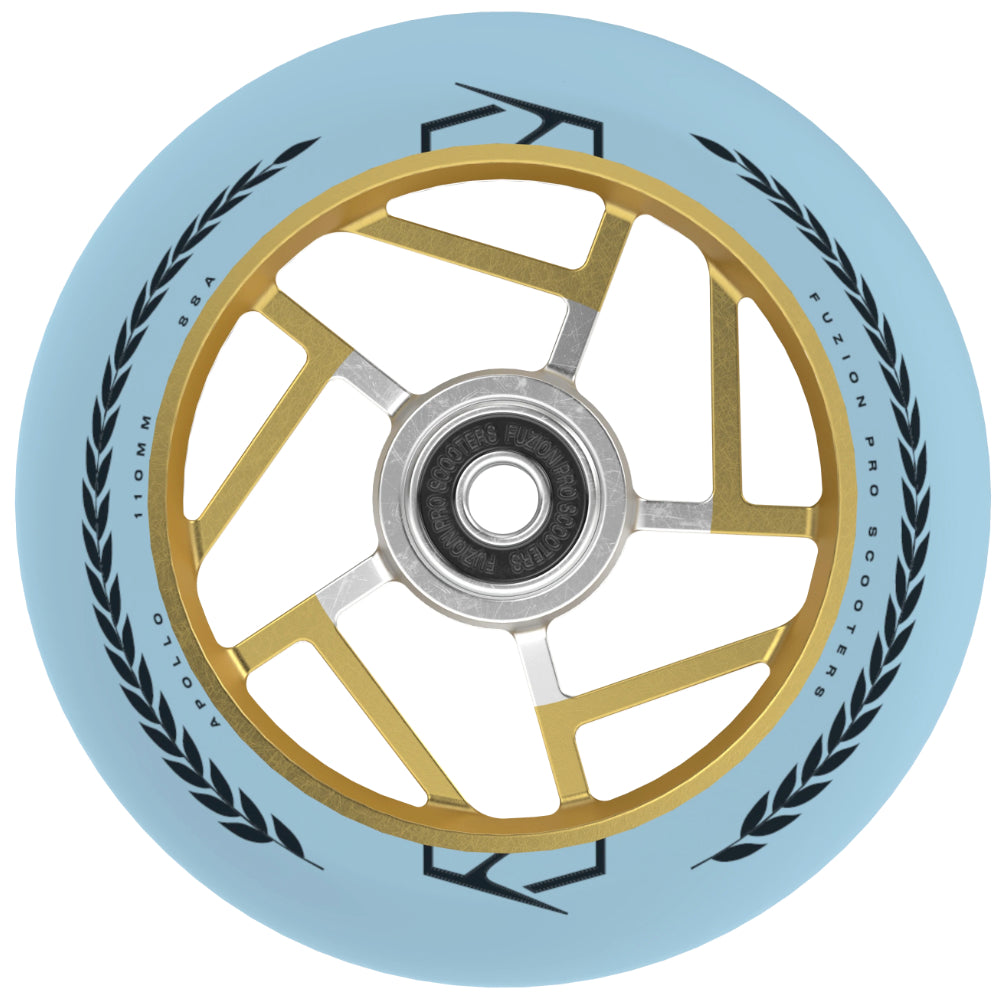 Fuzion Apollo Baby Blue Gold Scooter Wheels 110x24mm 88a pu