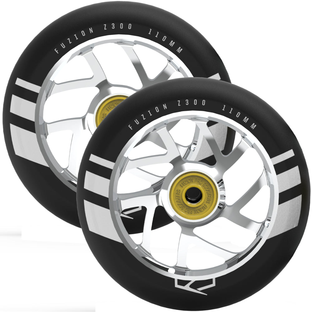 Fuzion Flight 110mm (PAIR) - Scooter Wheels Silver Black Set