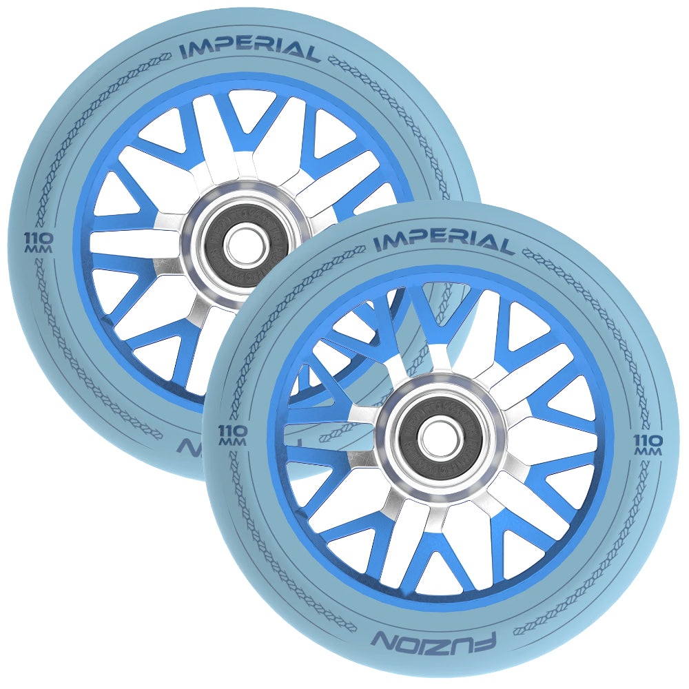 Fuzion Imperial 110mm Baby Blue / Blue Freestyle Scooter Wheels Abec 9 Bearings