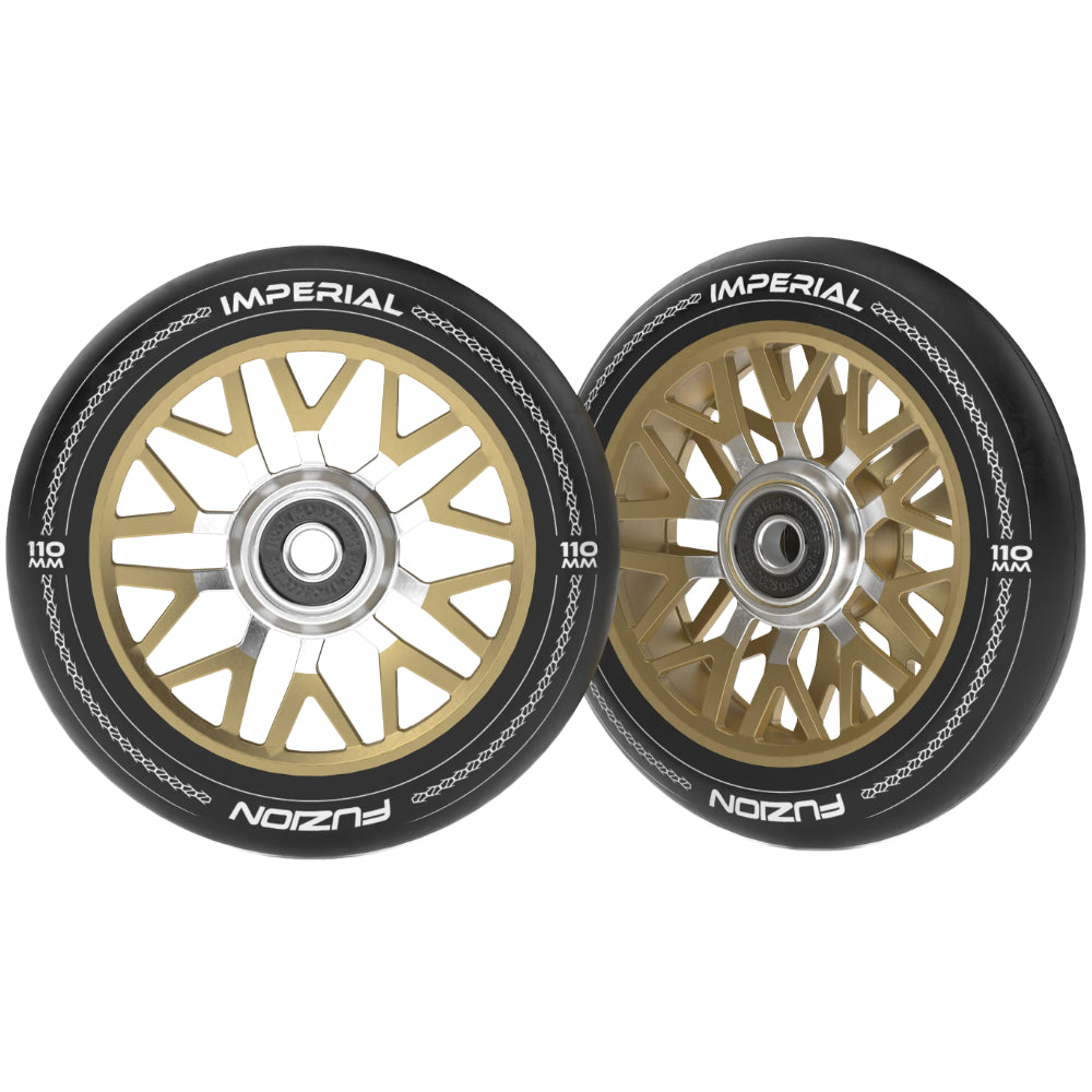 Fuzion Imperial 110x24mm Black / Gold Freestyle Scooter Wheels Pair