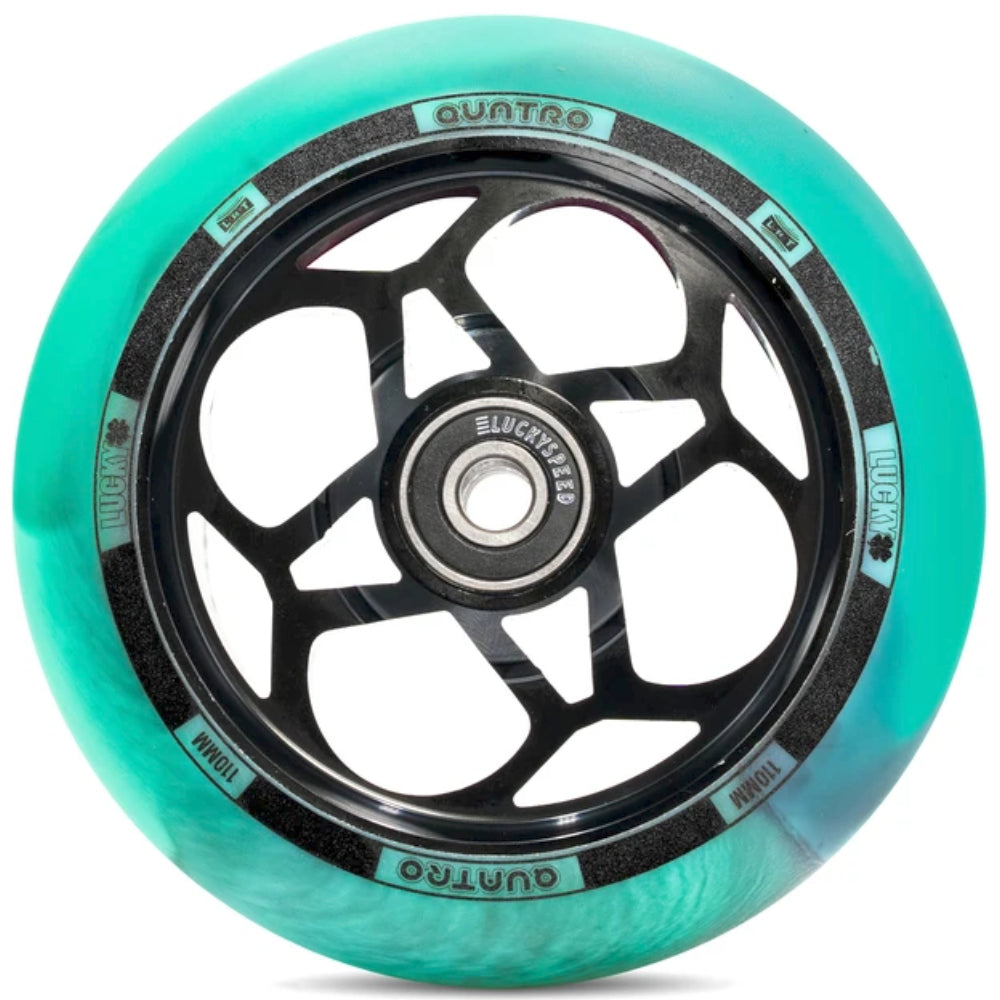 Lucky Quatro Black / Teal Swirl 110mm Scooter Wheels