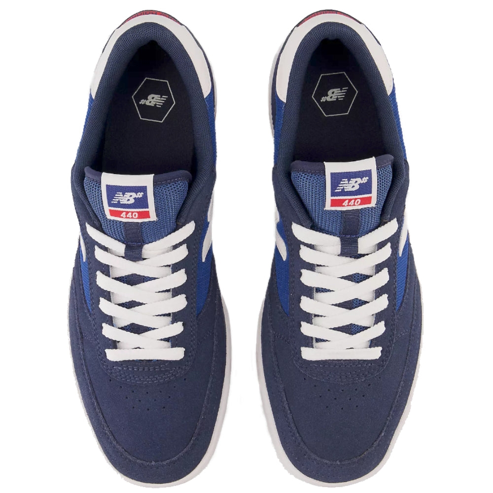 New Balance Numeric 440 Navy Blue With White Shoes Top View Laces
