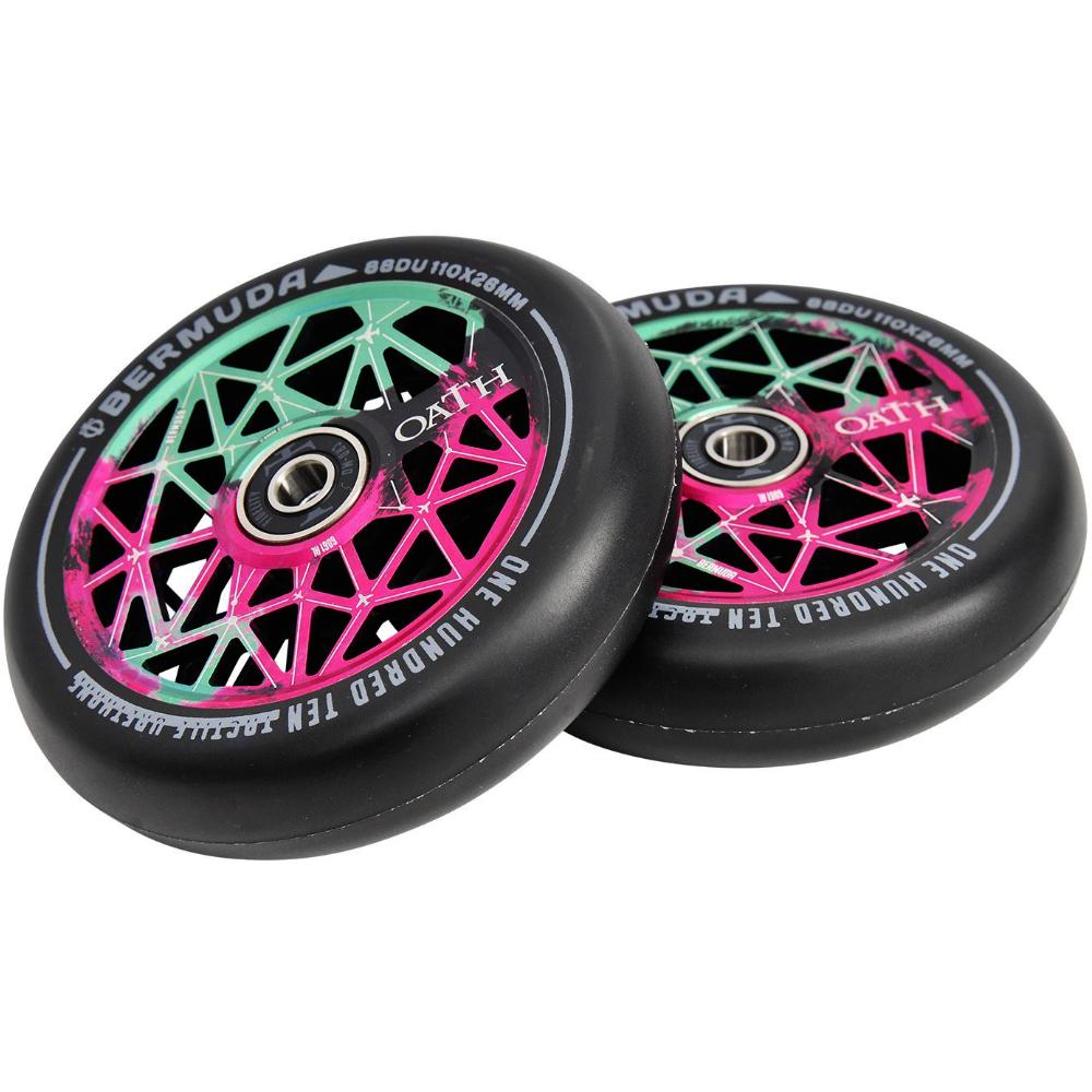 Oath Bermuda 110mm (PAIR) - Scooter Wheels Green Pink Black Set