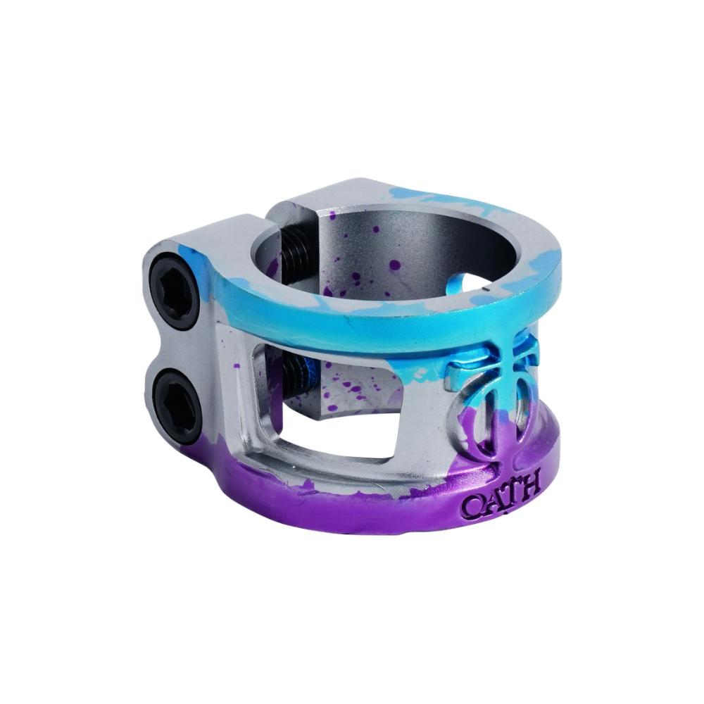Oath Cage V2 Double - Scooter Clamp Blue Purple Titanium Angle