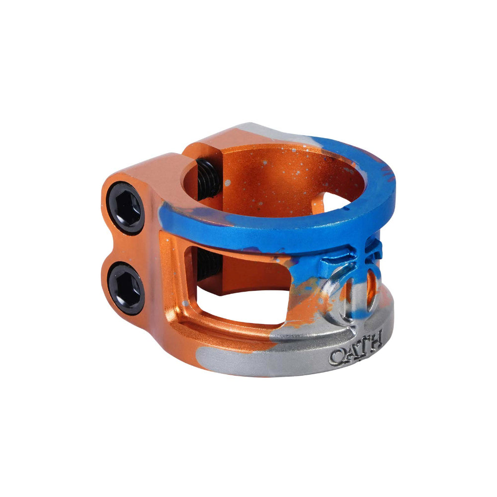 Oath Cage V2 Double HIC IHC Scooter Clamp Orange Blue Titanium Angle