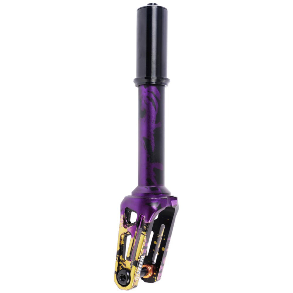 Oath Shadow IHC Scooter Fork Black Purple Yellow Back Angle