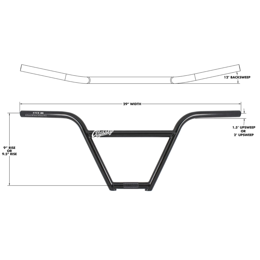 Odyssey 49er Rustproof Black 9" 4pc BMX Bars Specs