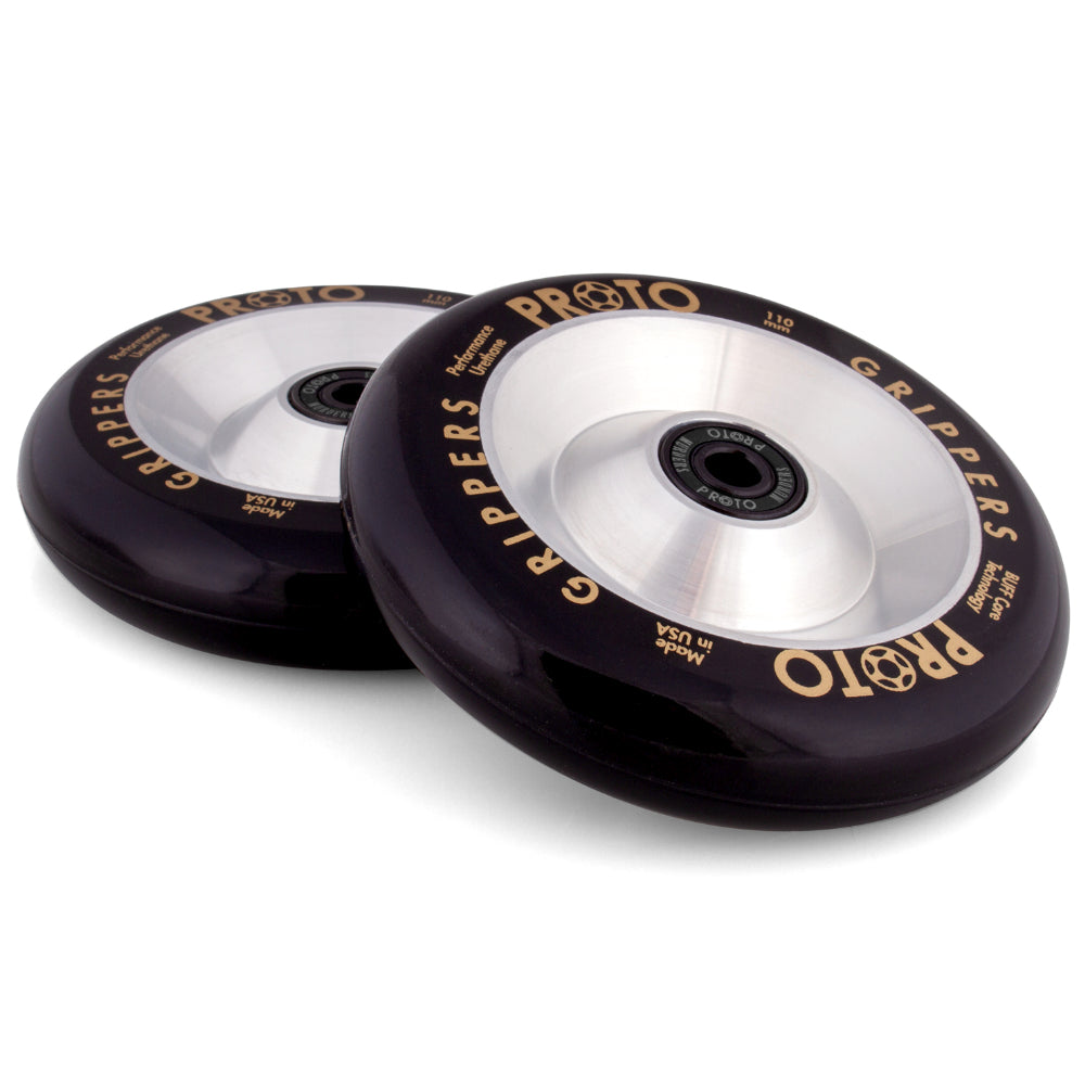 Proto Grippers Full Core Black Silver Freestyle Scooter Wheels Pair