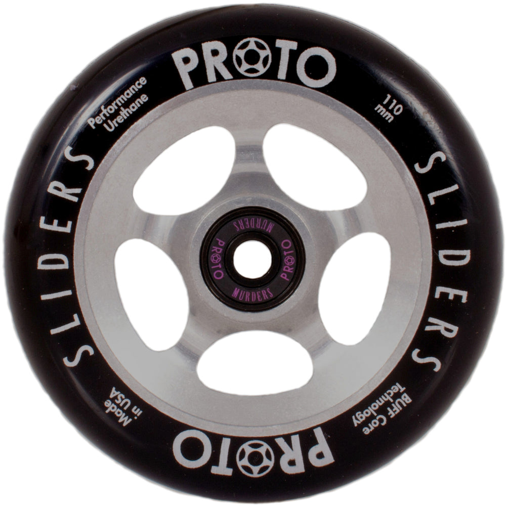 Proto Sliders 110mm Black On Raw Freestyle Scooter Wheels