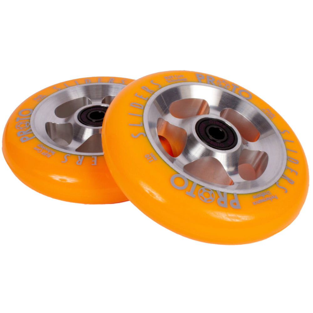 Proto StarBright Sliders Neon Orange 110mm Freestyle Scooter Wheels Pair