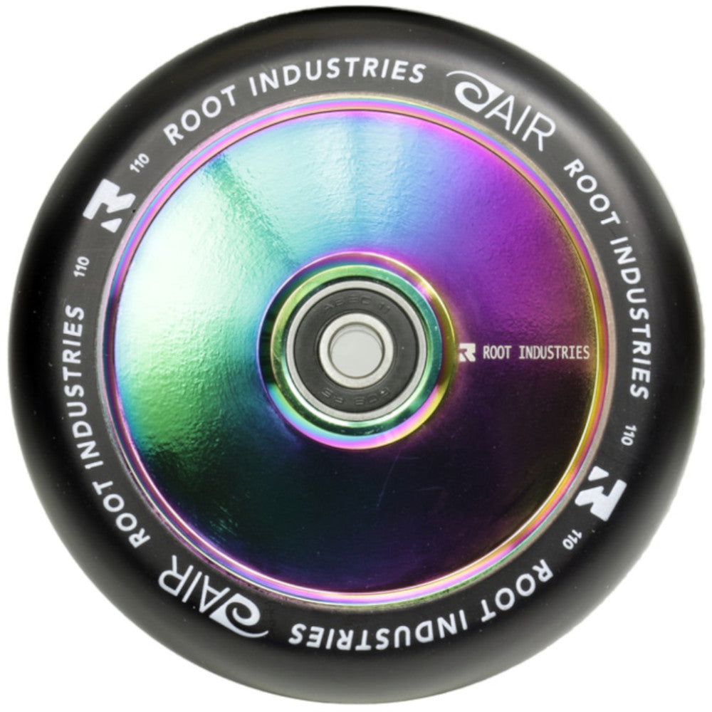 Root Industries AirWheels 110mm Black Urethane Freestyle Scooter Wheels Hollow Core Neo Chrome Oilslick