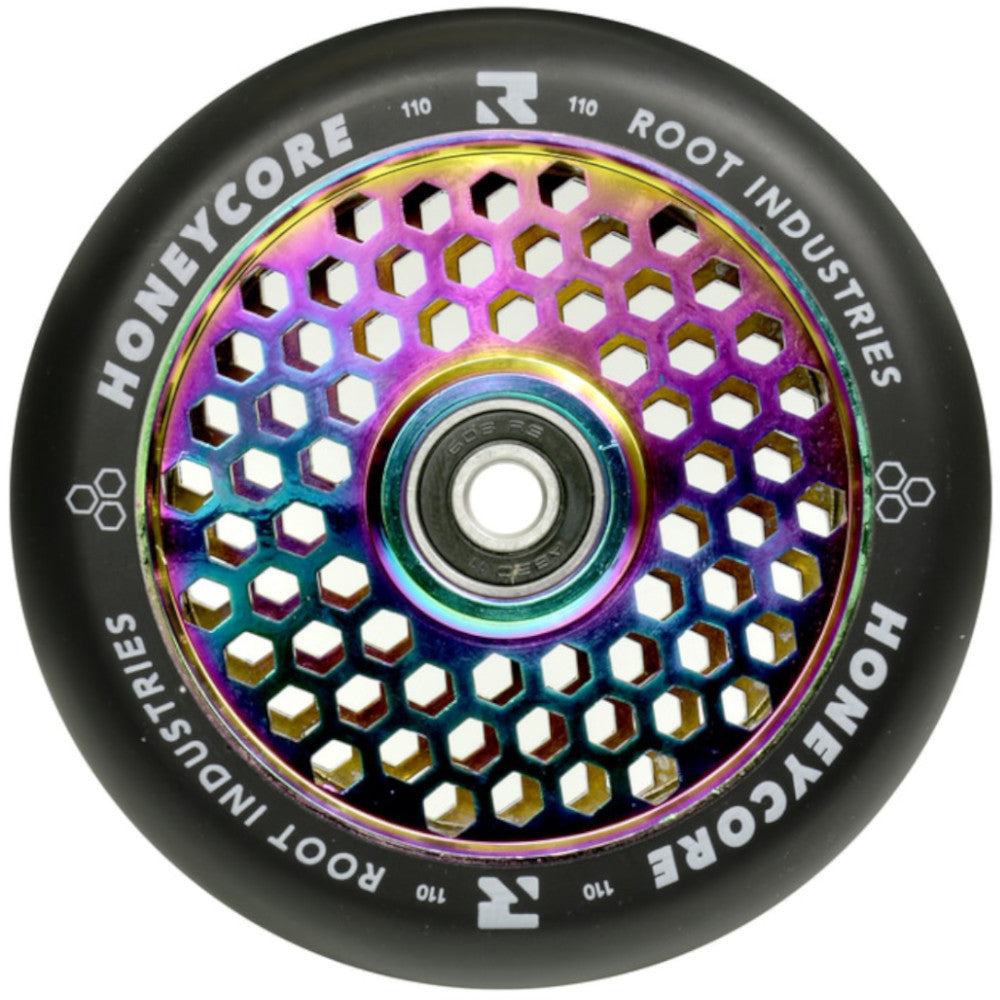 Root Industries Honeycore 110mm Black Urethane (PAIR) - Scooter Wheels Rocket Fuel Oilslick NeoChromeRoot Industries Honeycore 110mm Black PU Freestyle Scooter Wheel Rocket Fuel