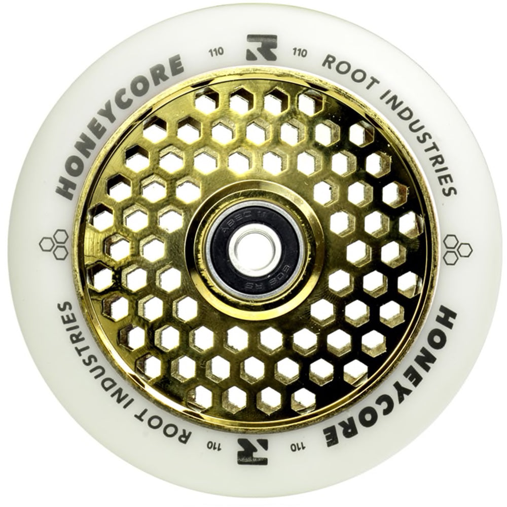 Root Industries Honeycore 110mm White PU Freestyle Scooter Wheel Gold Rush