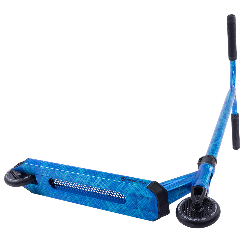 Root Industries Invictus 2 ETCH Freestyle Scooter Complete Blue Bottom Cut Out With Honeycore Honeycomb Holes