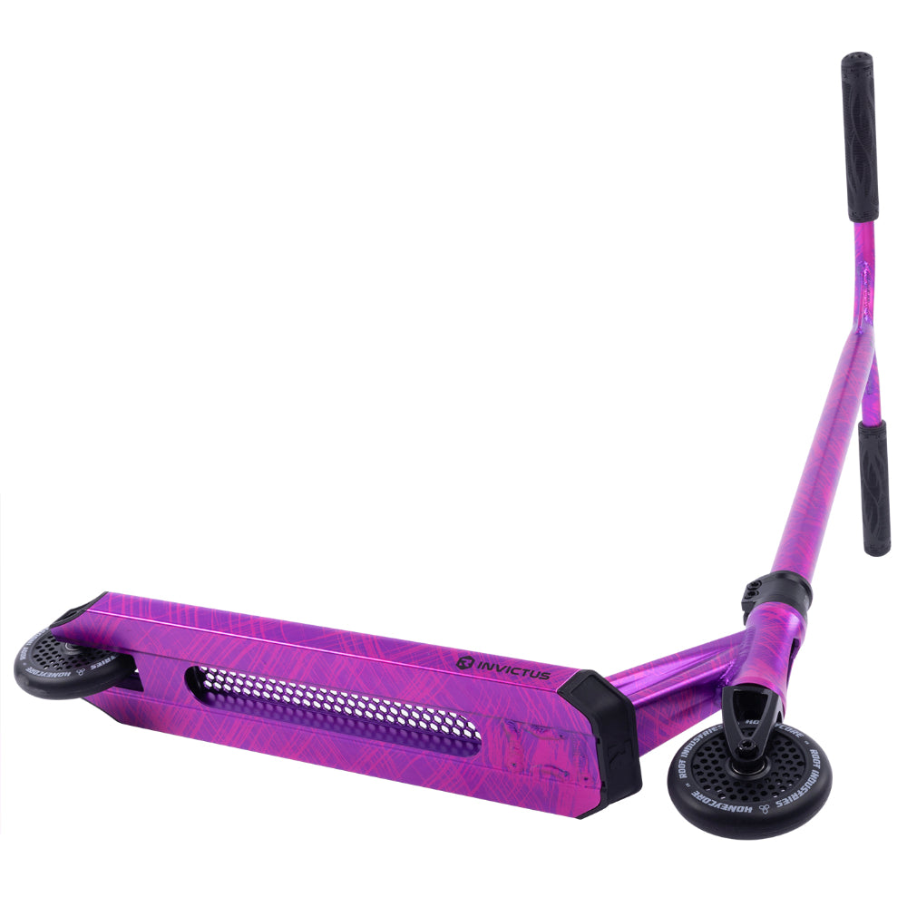 Root Industries Invictus 2 ETCH Freestyle Scooter Complete Pink Bottom Cut Out With Honeycore Honeycomb Holes