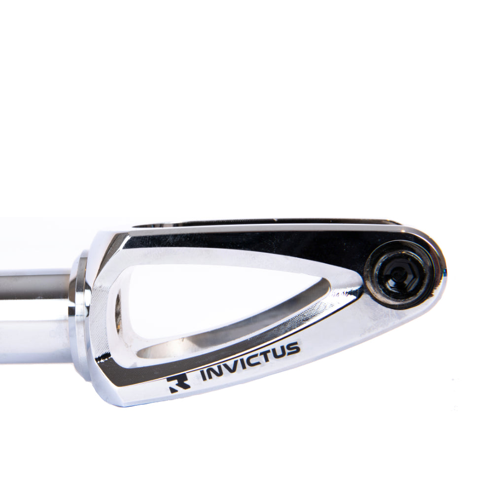 Root Industries Invictus V2 IHC Scooter Fork Mirror Chrome Polished Side Close Up