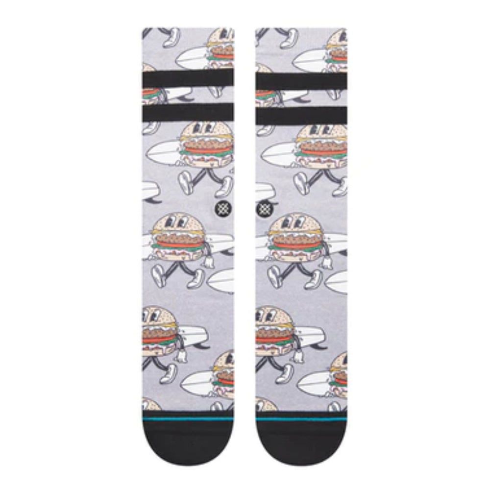 Stance Sandy Crew Grey Socks Front Burger Design