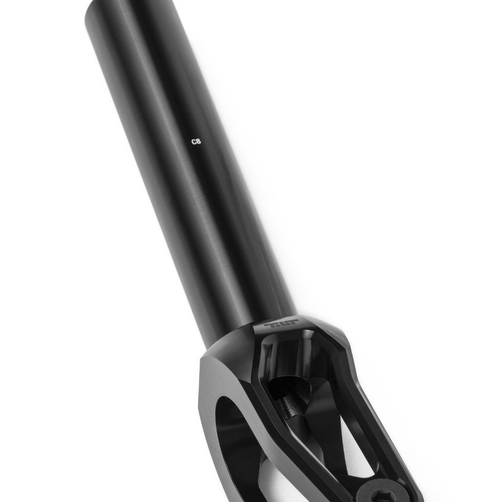 Tilt Rigid Freestyle Scooter Fork Black Logo Angle Close Up