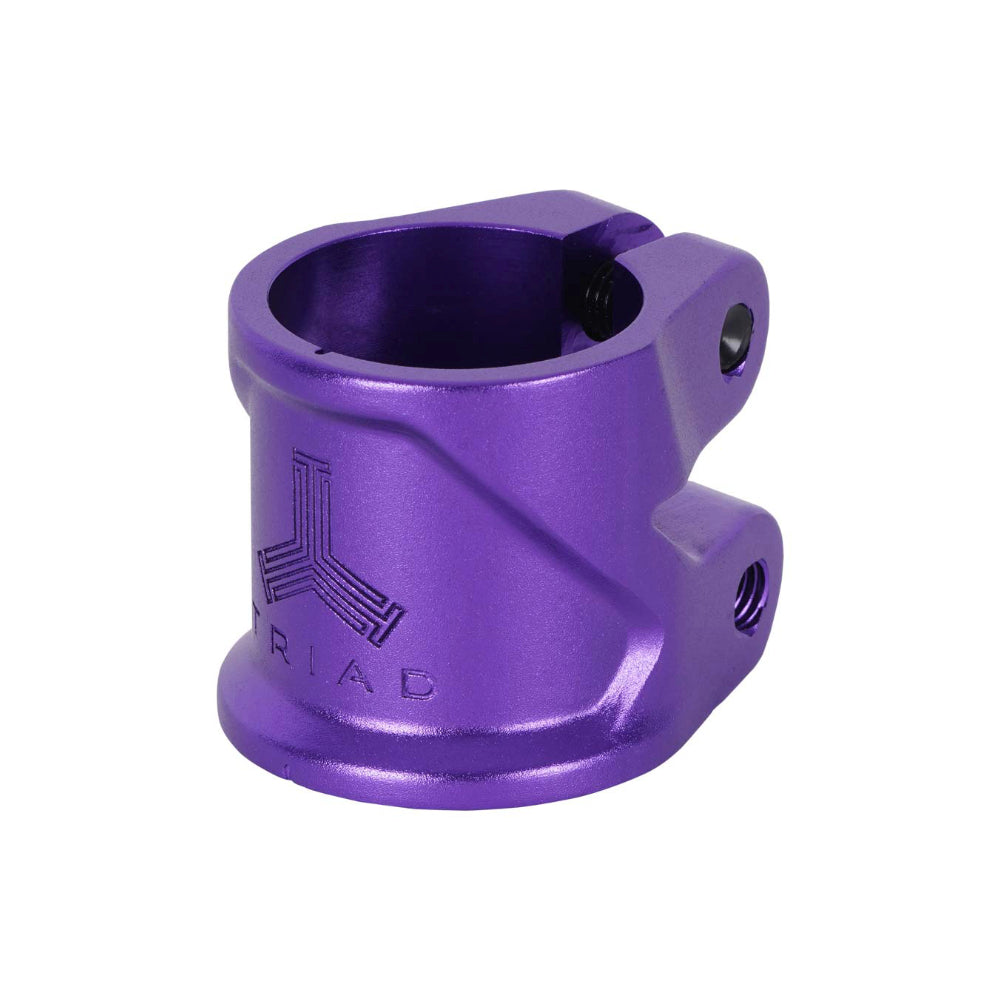 Triad Conspiracy 2 Bolt Freestyle Scooter Clamp With Integrated Dust Cap Purple Left Angle