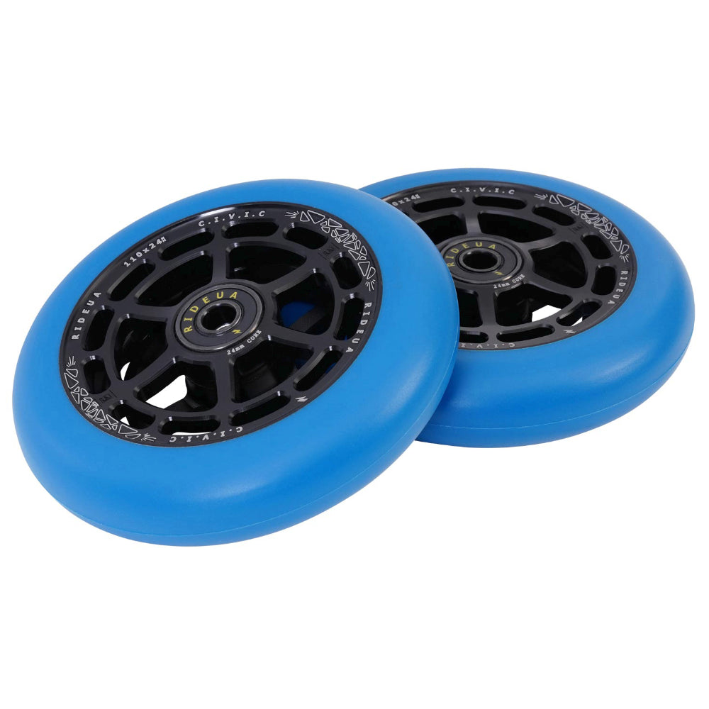 UrbanArtt Civic 110x24mm Scooter Wheels Black Arctic Blue Pair Light