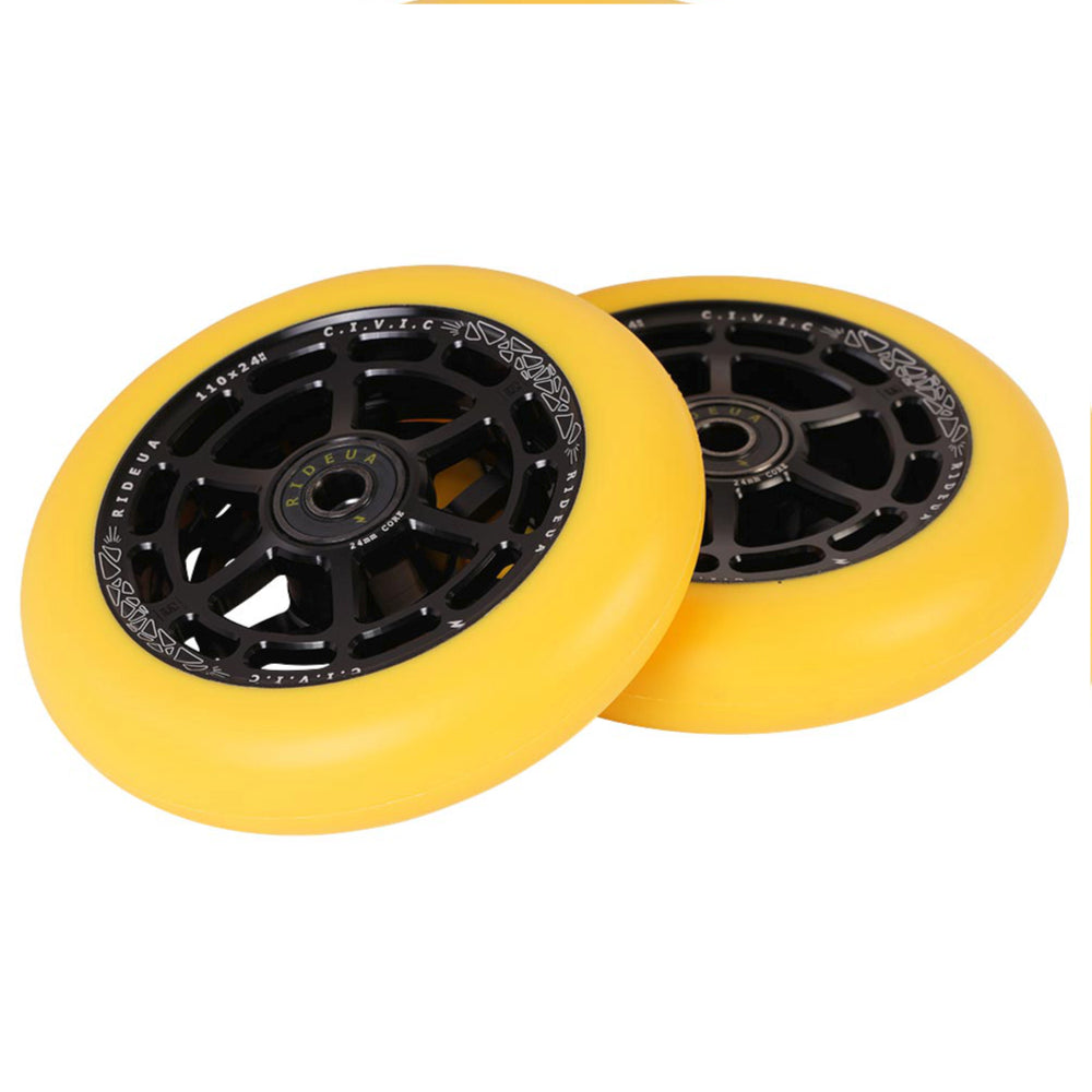 UrbanArtt Civic 110x24mm Scooter Wheels Black Yellow Pair UA