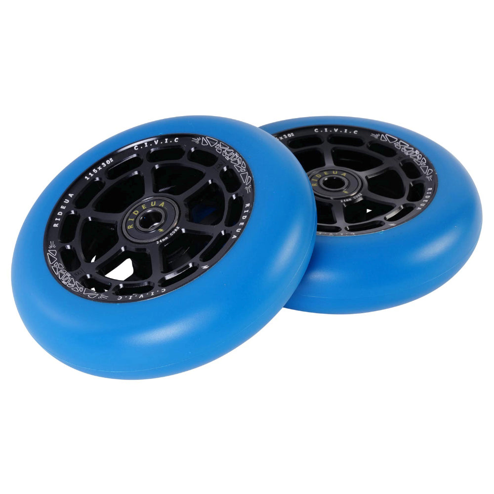 UrbanArtt Civic 115x30mm Scooter Wheels Black Arctic Blue Pair UA