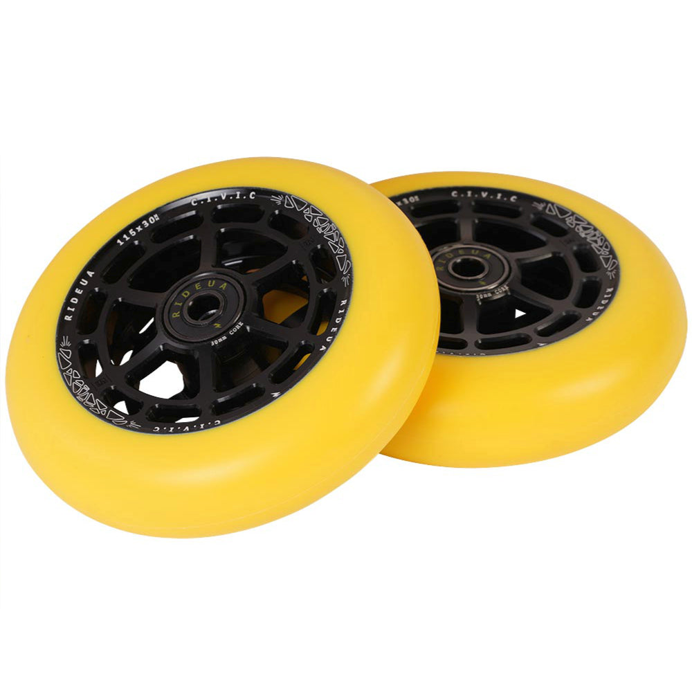 UrbanArtt Civic 115x30mm Scooter Wheels Black Yellow Pair UA