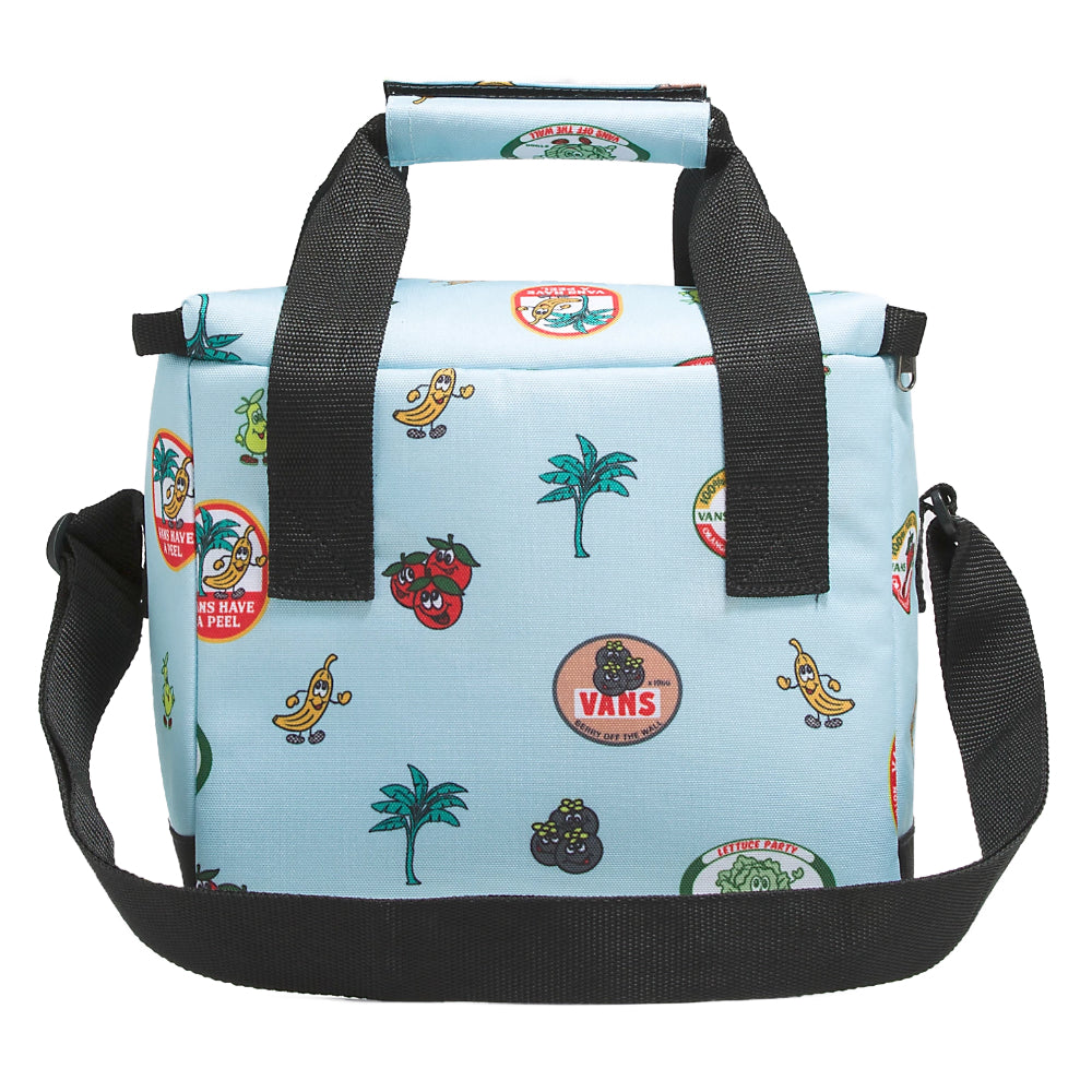 Vans Cooler Bag Blue Glow Keeping things cool just got a whole lot cooler with the Vans Cooler Bag. Featuring an exterior zipper closure and an adjustable shoulder strap, this bag is big enough to carry your daily essential while being small enough to easily tote around.