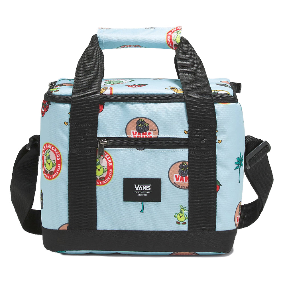 Vans Cooler Bag Blue Glow Keeping things cool just got a whole lot cooler with the Vans Cooler Bag. Featuring an exterior zipper closure and an adjustable shoulder strap, this bag is big enough to carry your daily essential while being small enough to easily tote around.