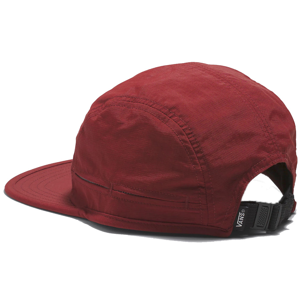 Vans Fulton Camper Hat Syrah The Fulton Camper Hat looks good while keeping your head cool with side vents and its woven Vans patch. Our team has set ambitious sustainability goals. Big or small, all of our efforts add up to positive change. To earn the VR3 Checkerboard globe logo, at least 30% of the product must be made up of one or a combination of recycled, renewable, and/or regenerative materials. • Shell: 100% Nylon; Lining: 100% Polyester • 5-panel camper hat • Mesh side vents • Woven Vans patch