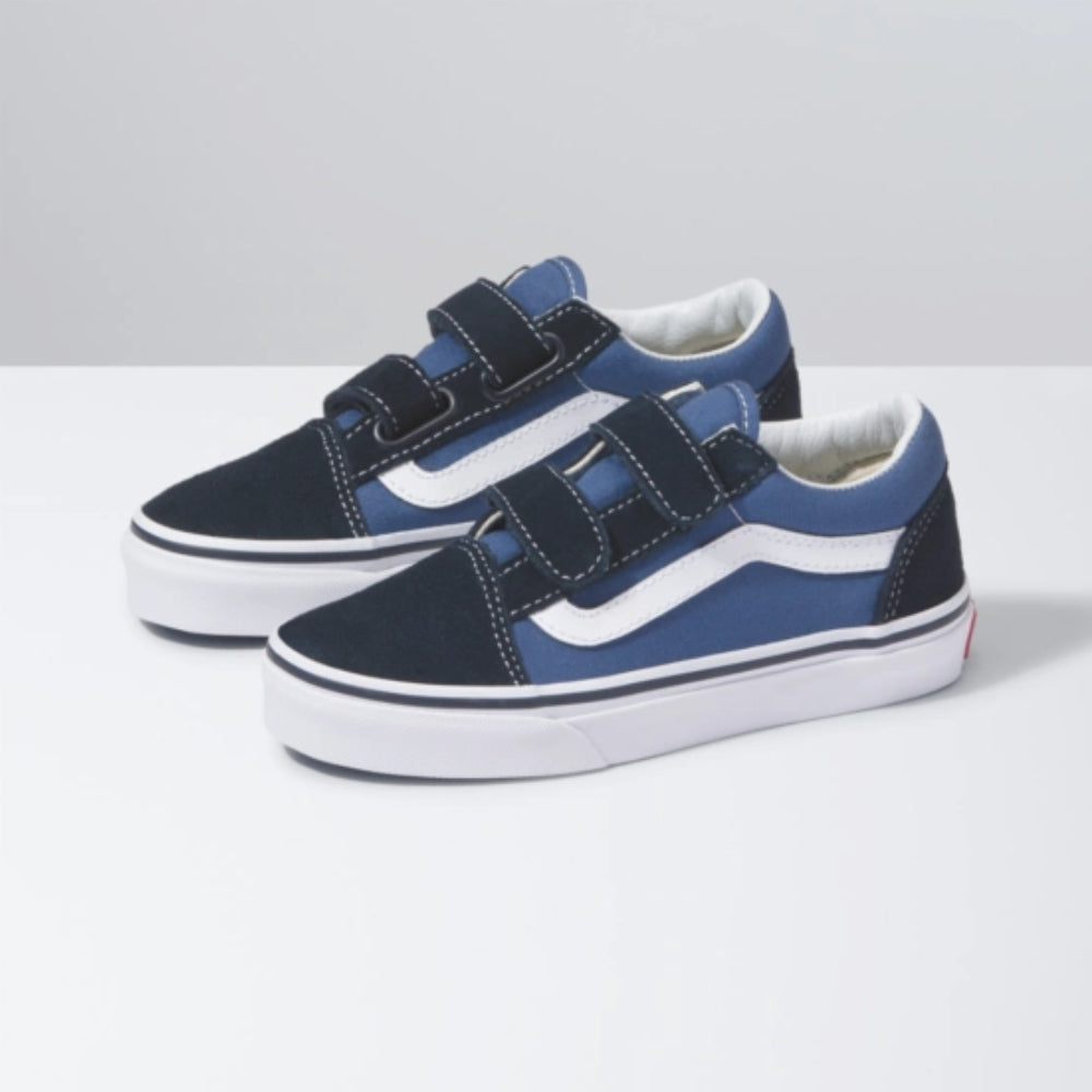 Vans Youth Old Skool Velcro Navy / White Shoes Pair