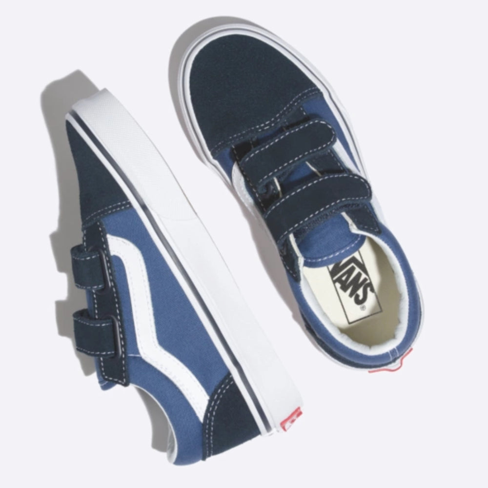 Vans Youth Old Skool Velcro Navy / White Shoes Pair Top Side