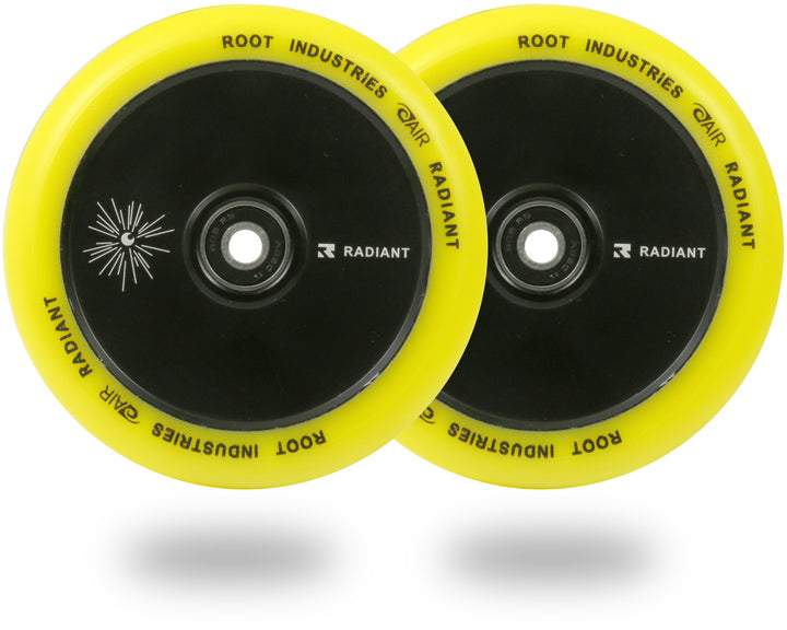 Root Industries AirWheels Radiant 120mm Black Urethane (PAIR) - Scooter Wheels Yellow