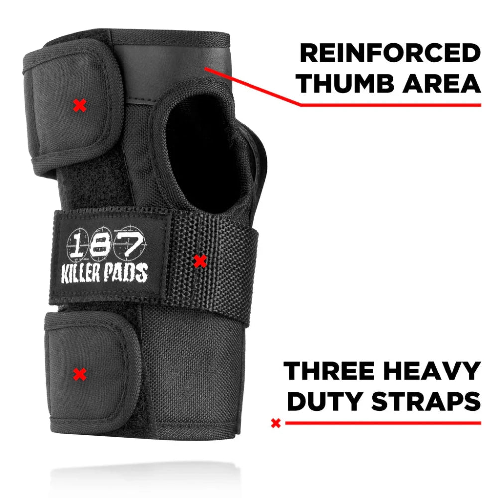 187 Wristguard Black Protections Reinforced thumb area. Three Heavy duty straps