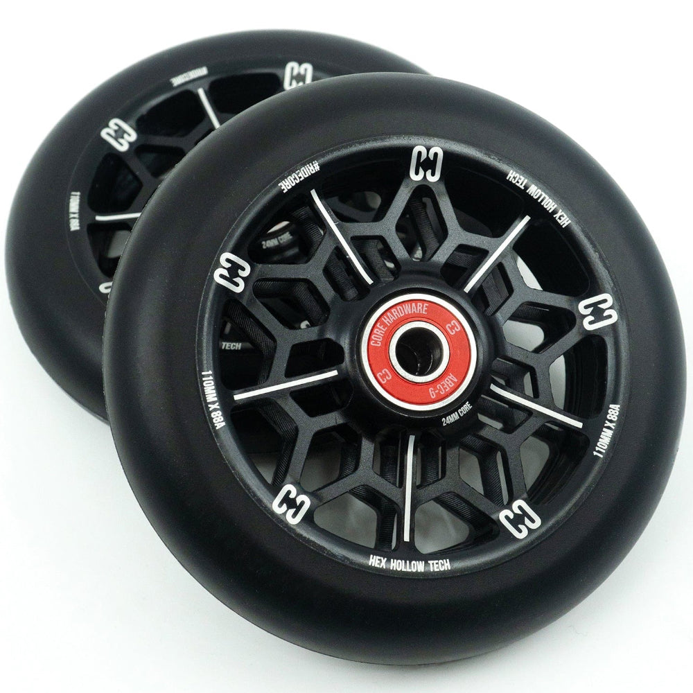 Core Hex Hollow 110mm Scooter Wheels Black Pair