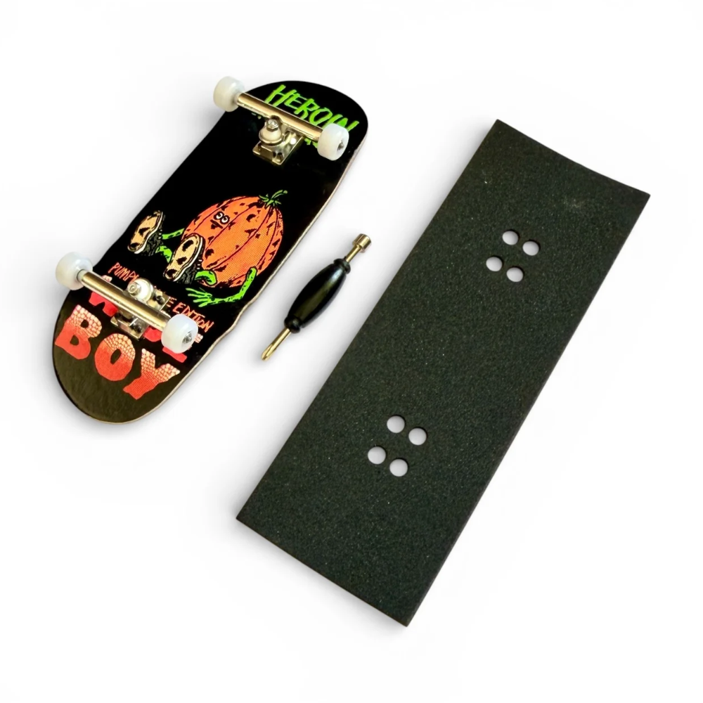 CustomFB x Heroin Pumpkin 36.5mm - Fingerboard Complete Angle View