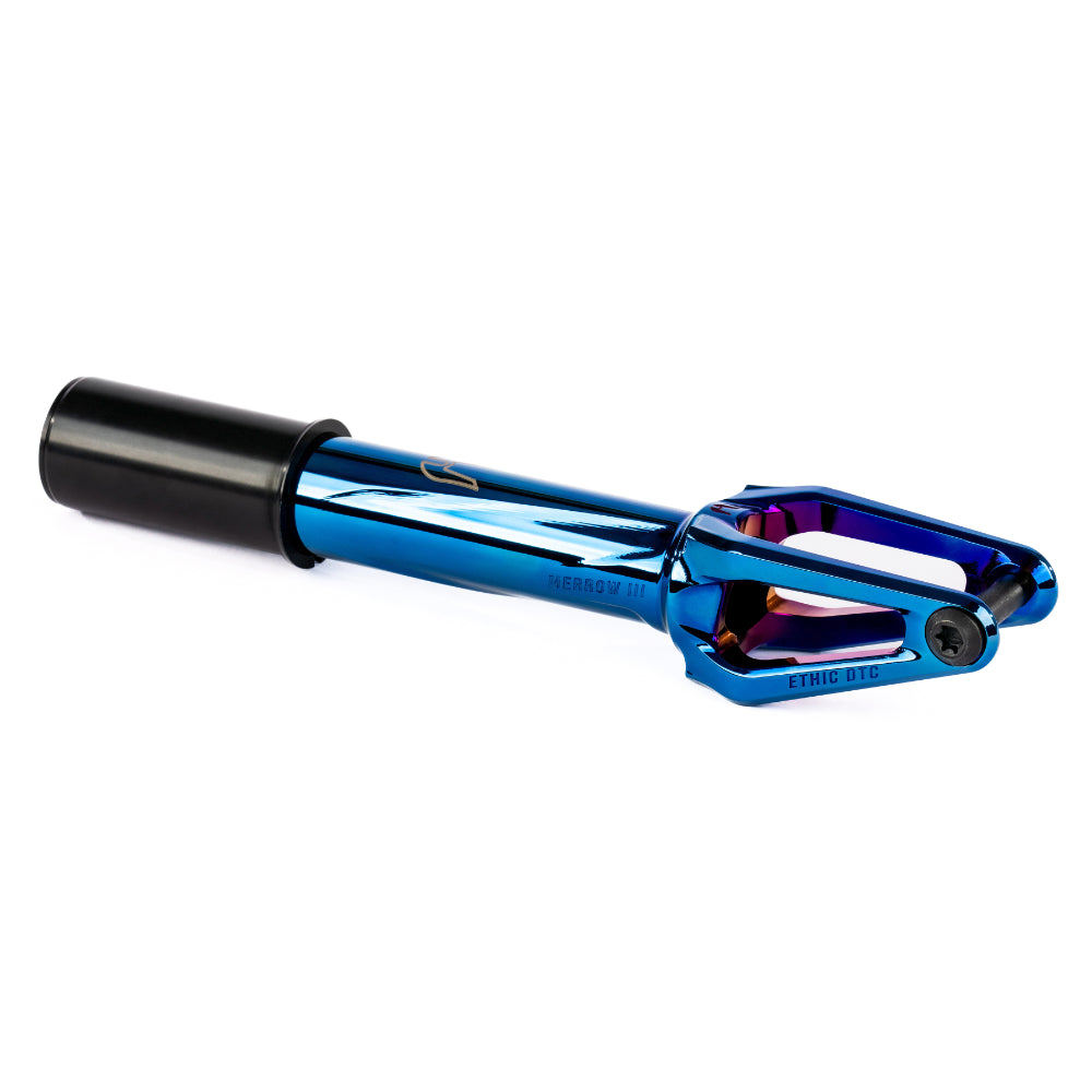 Ethic DTC Merrow V3 HIC Lightest Freestyle Scooter Fork Chrome Blue Angle