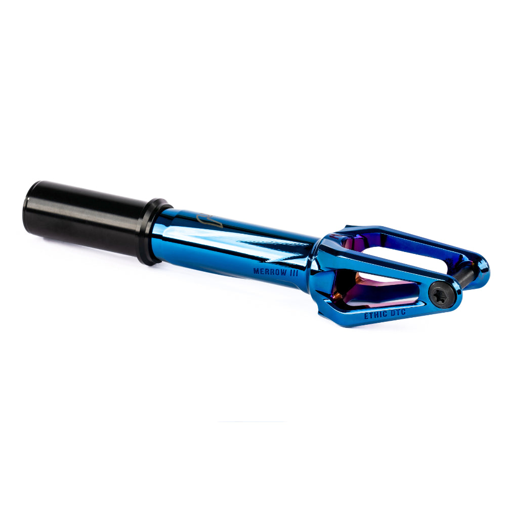 Ethic DTC Merrow V3 IHC Lightest Freestyle Scooter Fork Chrome Blue Angle